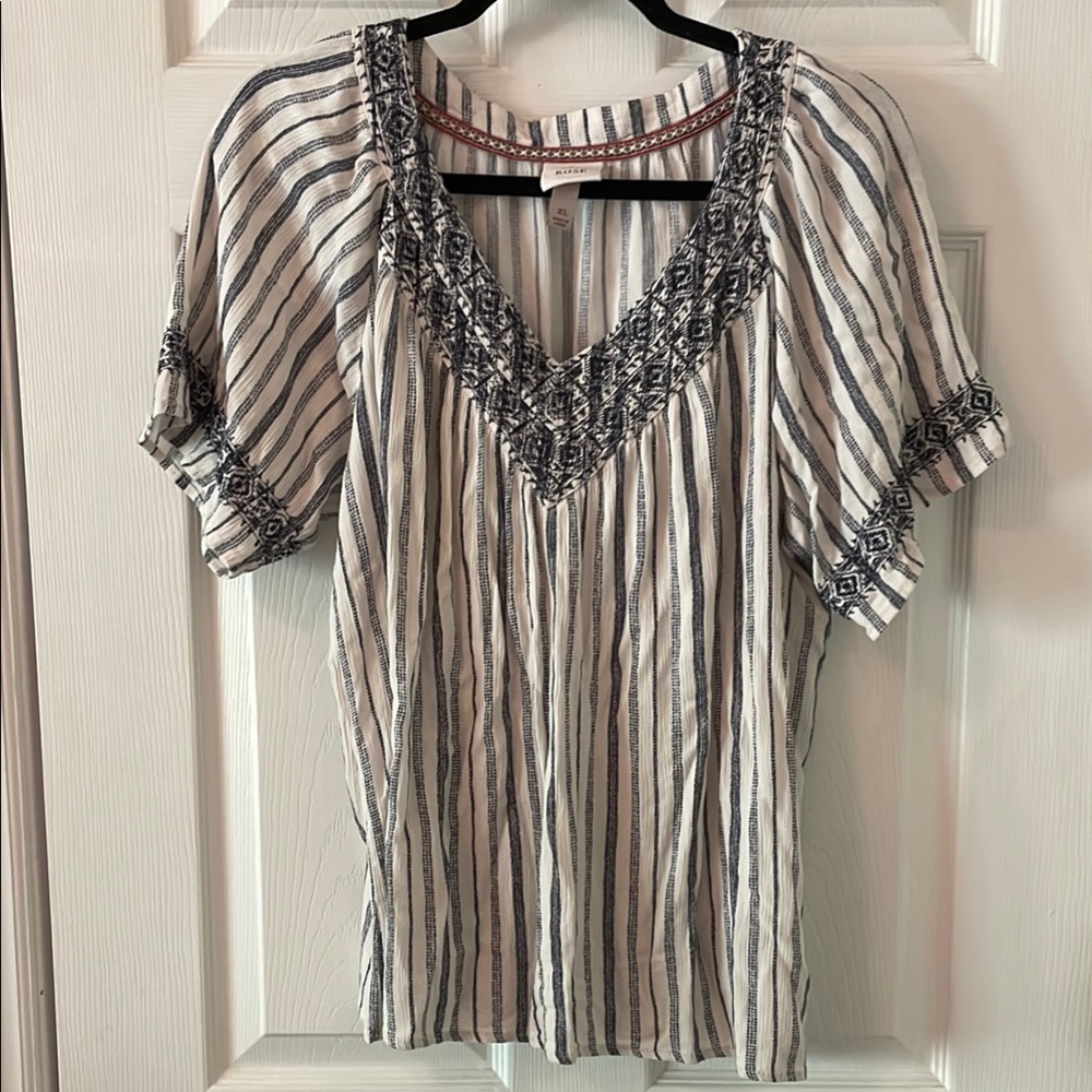 Striped V-Neck Top - Blue and White